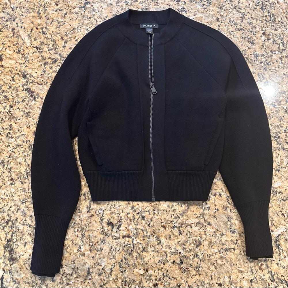Athleta XXS Sweater Jacket Black Zip Travel Office Casual Athleisure 🖤